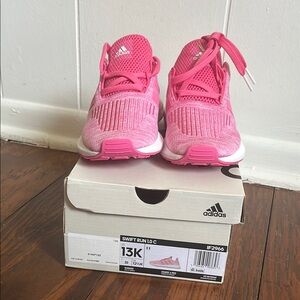 NWB Size 13 little kid Adidas Kids Swift Run Pink Shoes Lace Up Sneakers